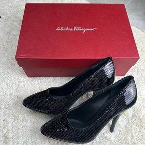 Salvatore Ferragamo Black Sequin Heels